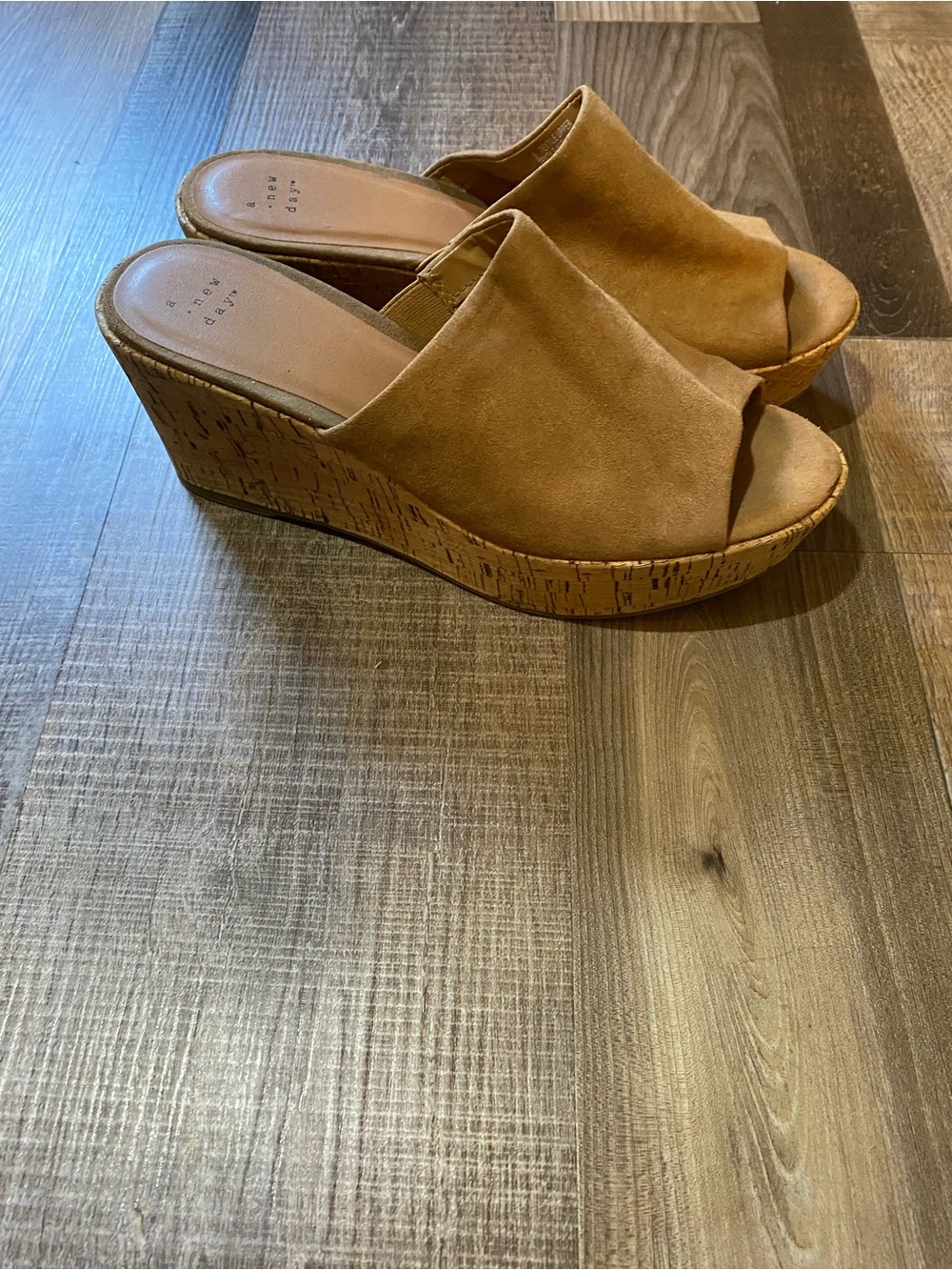 a new day Suede Open-Toe Wedge Mules - Brown
